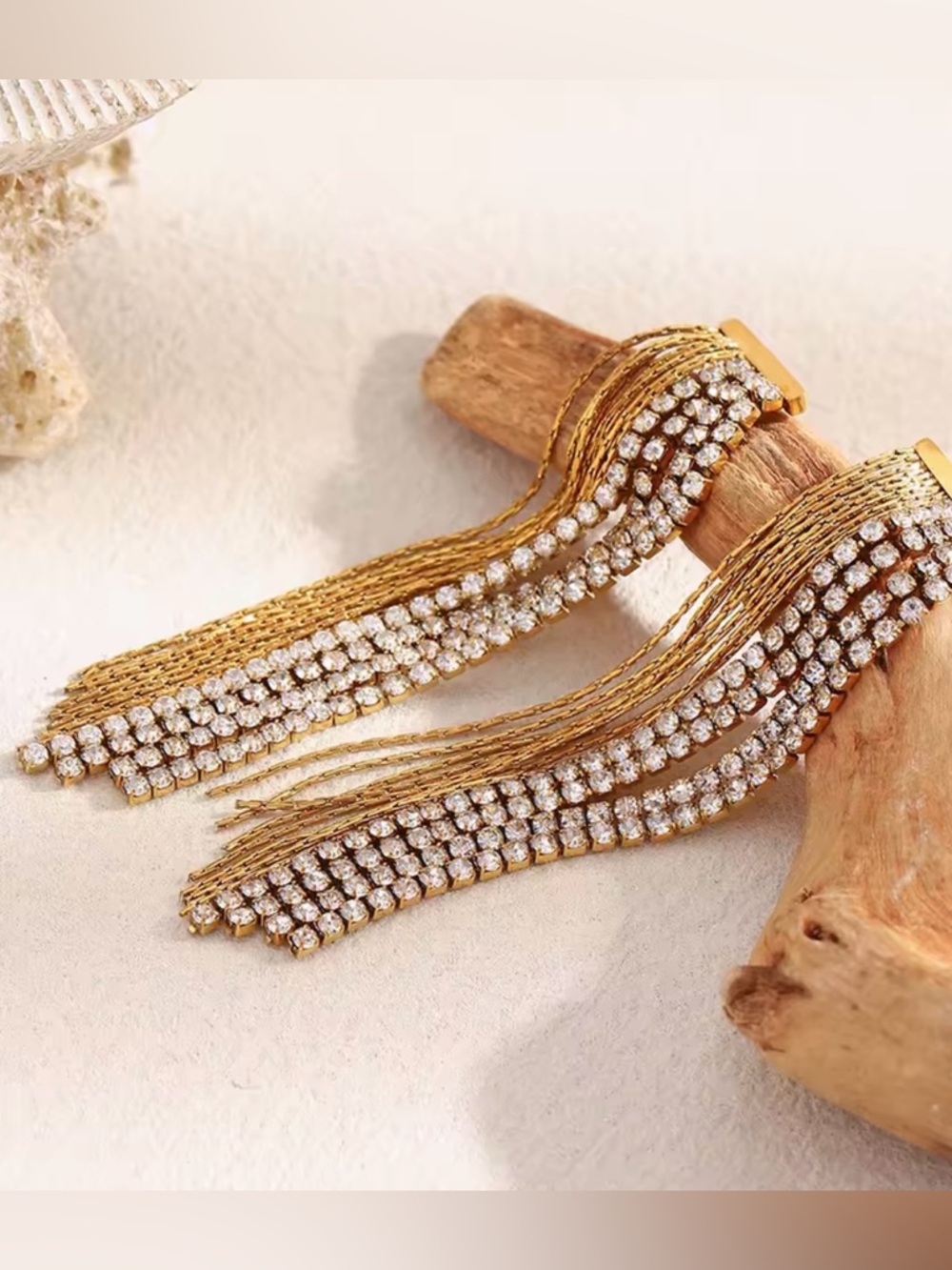 Gold Crystal Fringe Drop Earrings